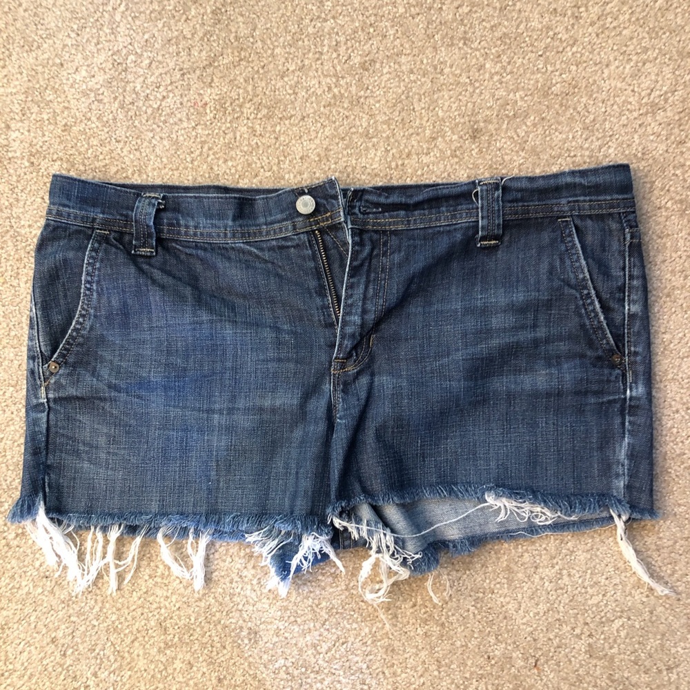 Denim Cutoff Shorts - Dark Blue Fray Hem
